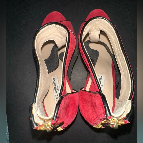 Karl Lagerfeld Paris T Strap Rosalie Red Suede Heels Size 8.5 - Picture 7 of 11